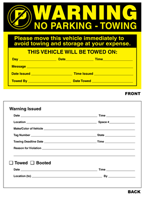 Parking Violation Warning Sticker - 5" x 8"