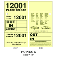 3 Part Valet Parking Ticket D