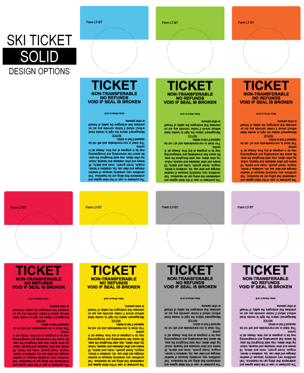 Solid color ski lift ticket labels
